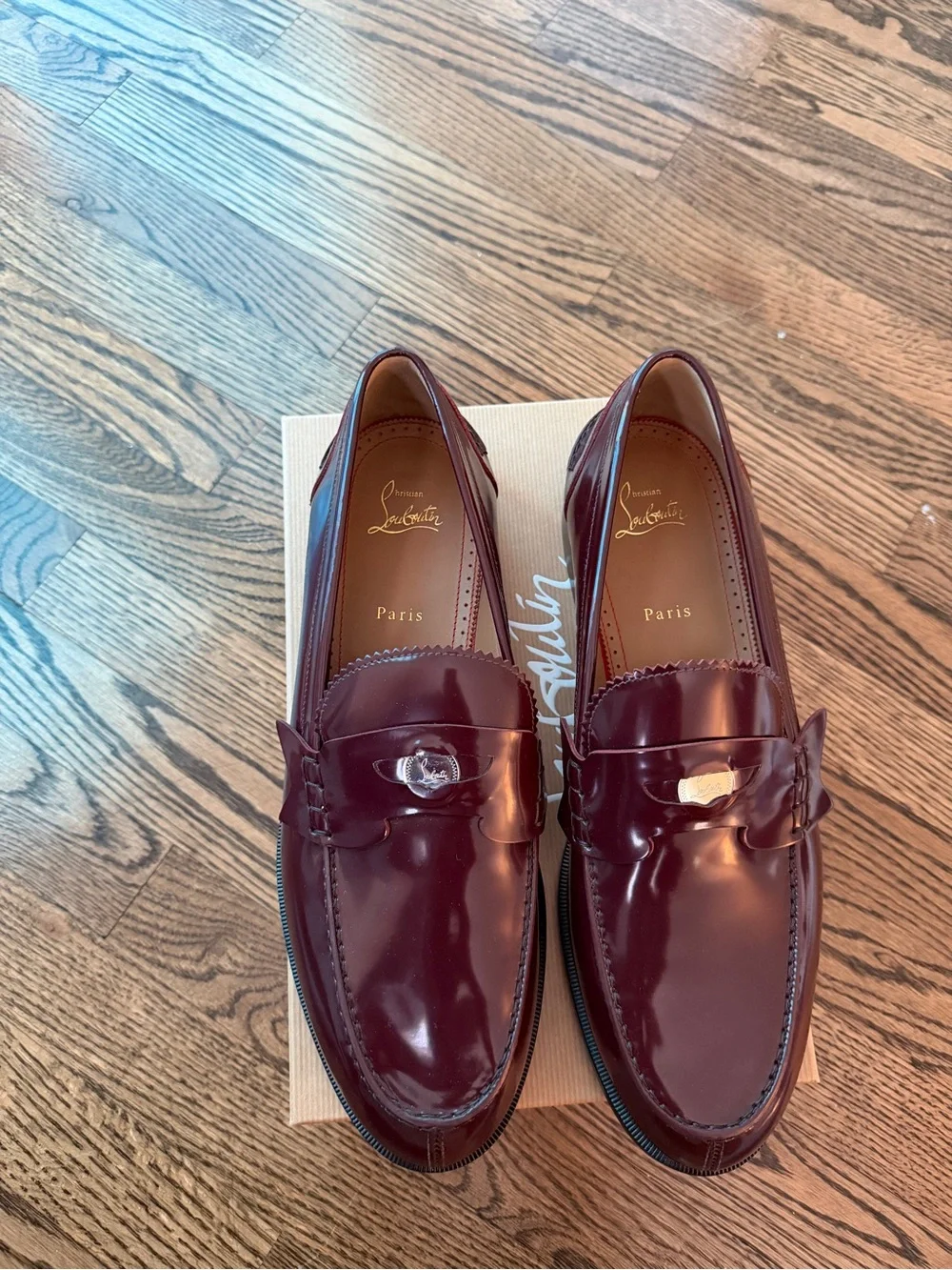 Christian Louboutin Men’s Bordeaux Patent Leather Penny Loafers